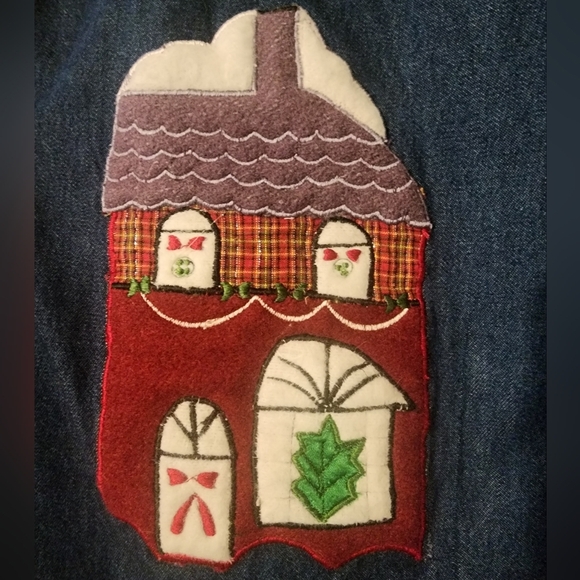 VTG Denim Christmas Shirt Med Embroidery Boho Button up Long Sleeve Cottagecore - Picture 6 of 9
